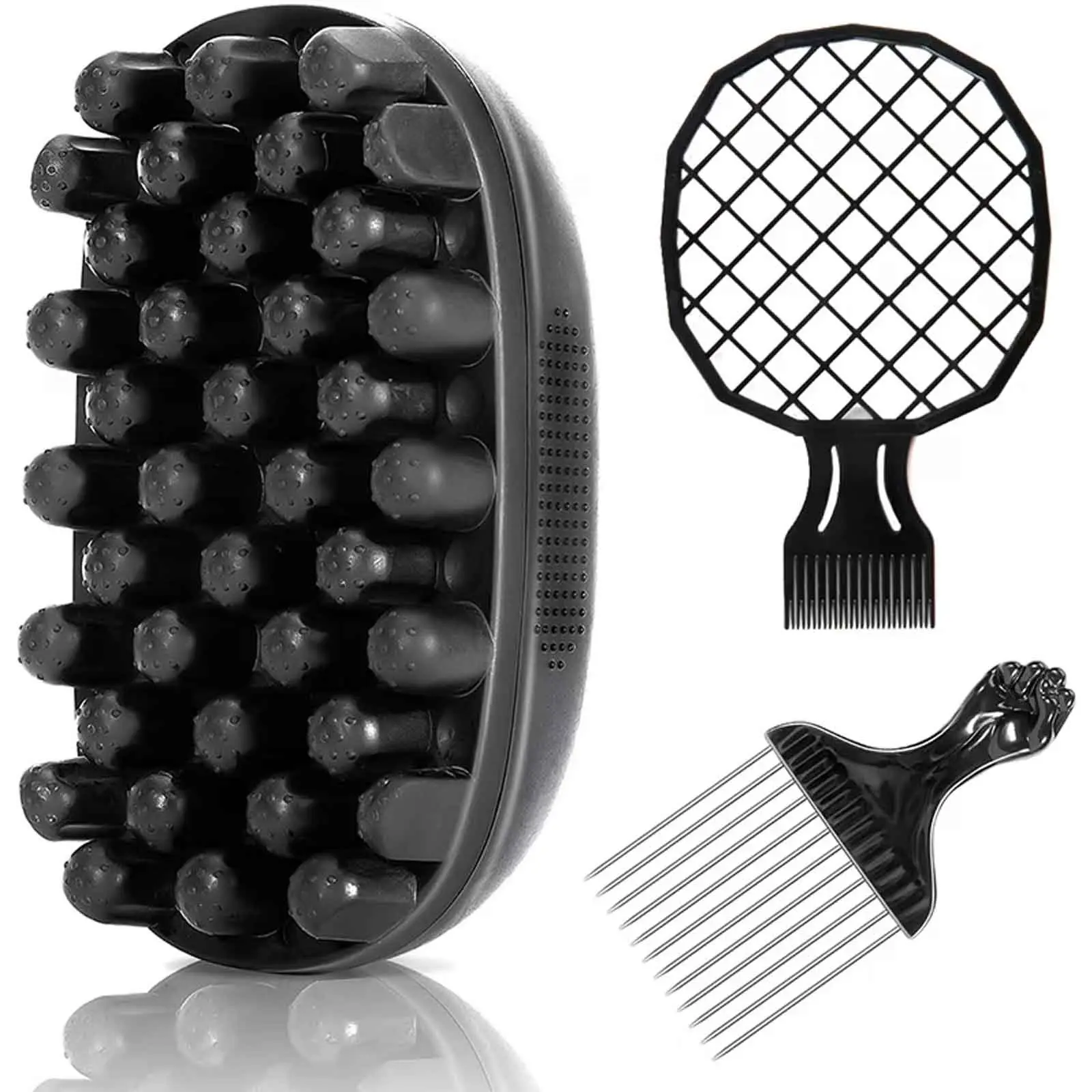 3PCS Twist Curl Styling Set, Afro Twist Sponge Brush Kit with Hair Pick & Curl Comb, Curl Brush Defining for Defined Curls, Coils, Waves & Short Natural Hair, Easy Twist Styling Tool for Men & Women, Hair Styling Combs, Hair Tools