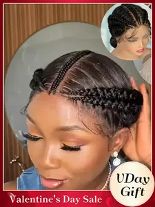 Elegant Women's Corn Braid Wig, Natural Synthetic Hair Transparent Full Lace Box Braids, Low Temperature Fiber, Short Wigs, All Seasons