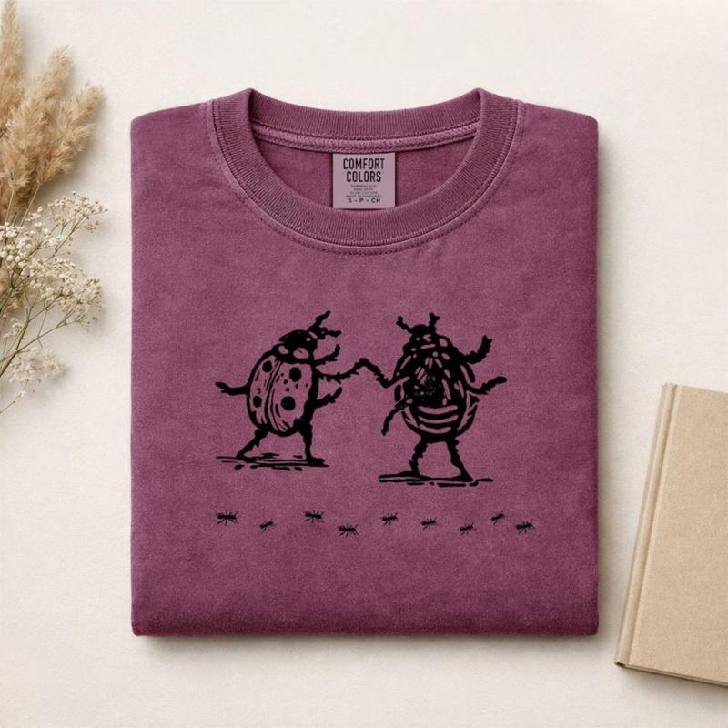 Comfort Colors Dancing Lady Bugs T-shirt, Lady Bugs Unisex Tee, Hand Holding Beetle Tshirt
