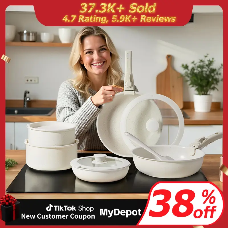 12 Pcs Pots and Pans Set Nonstick - Kitchen Cookware Set with Detachable Handle, Induction Cookware…