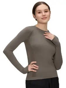 COZYFIT Long Sleeve Workout Tops for Women Compression Shirt Sports Running Shirt Breathable Athletic Top Slim Fit