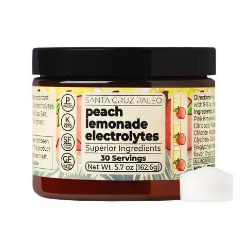 Santa Cruz Paleo Peach Lemonade Electrolyte Powder - 30 Servings - Flavored, Sugar Free Hydration Drink Mix with Himalayan Pink Salt, Sea Salt, Magnesium Glycinate, Potassium Chloride, Sweetened with Stevia