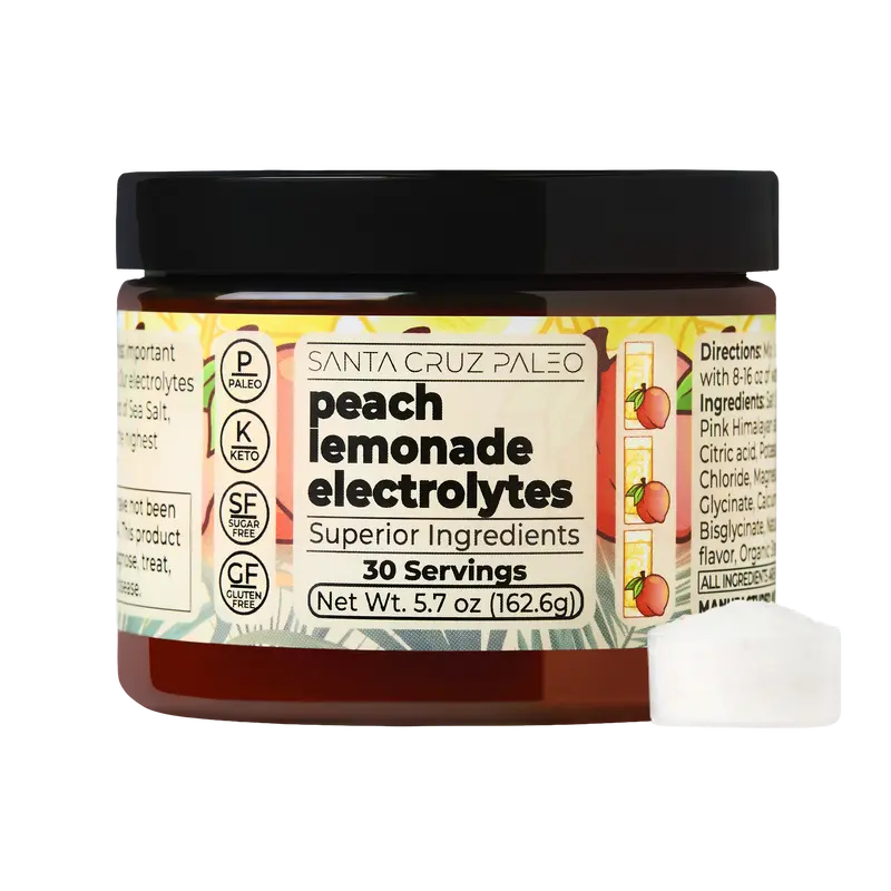 Santa Cruz Paleo Peach Lemonade Electrolyte Powder - 30 Servings - Flavored, Sugar Free Hydration Drink Mix with Himalayan Pink Salt, Sea Salt, Magnesium Glycinate, Potassium Chloride, Sweetened with Stevia