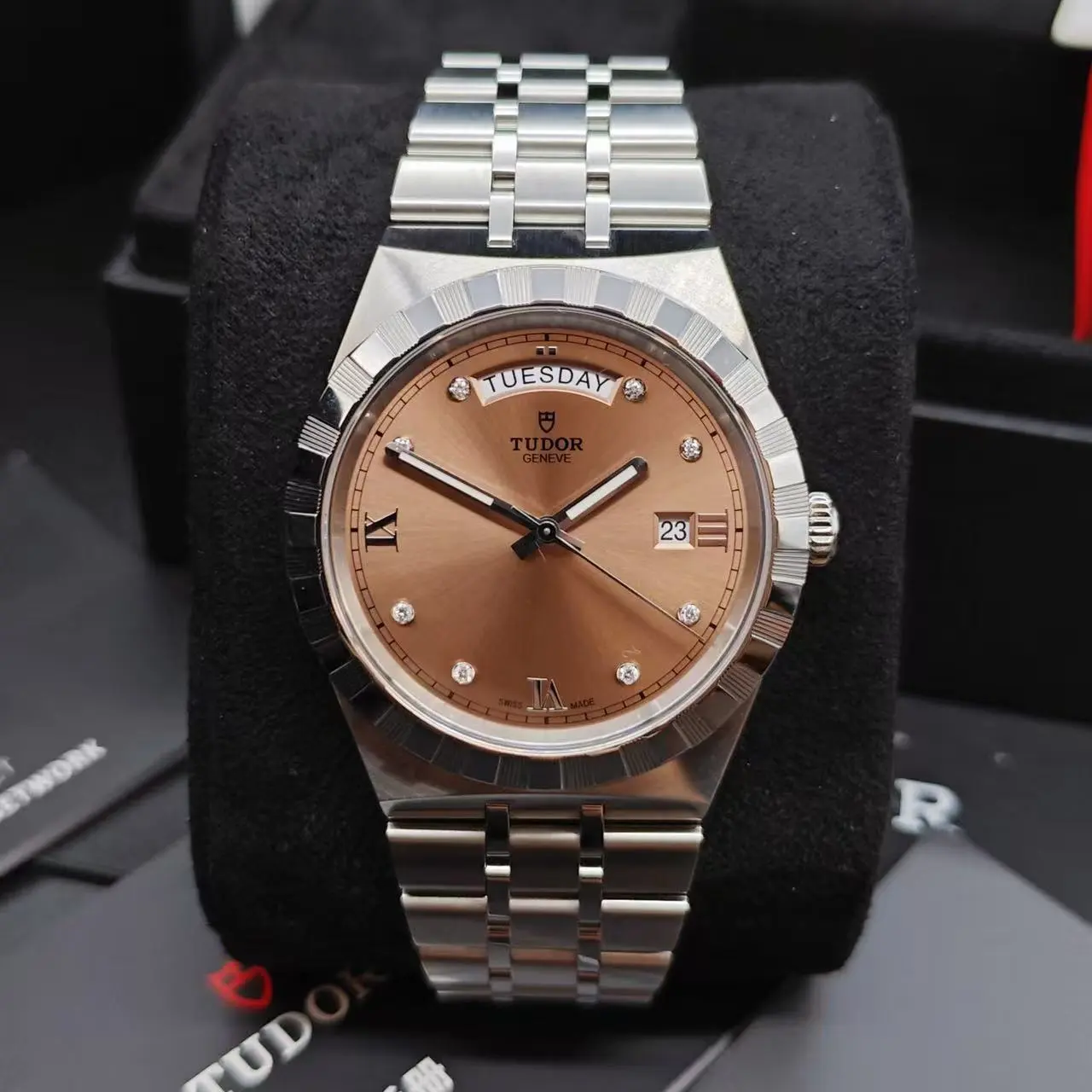 Pre-Owned Tudor Royal M28600-0009 Automatic Watch, 41mm Salmon Day-Date Stainless Steel Case