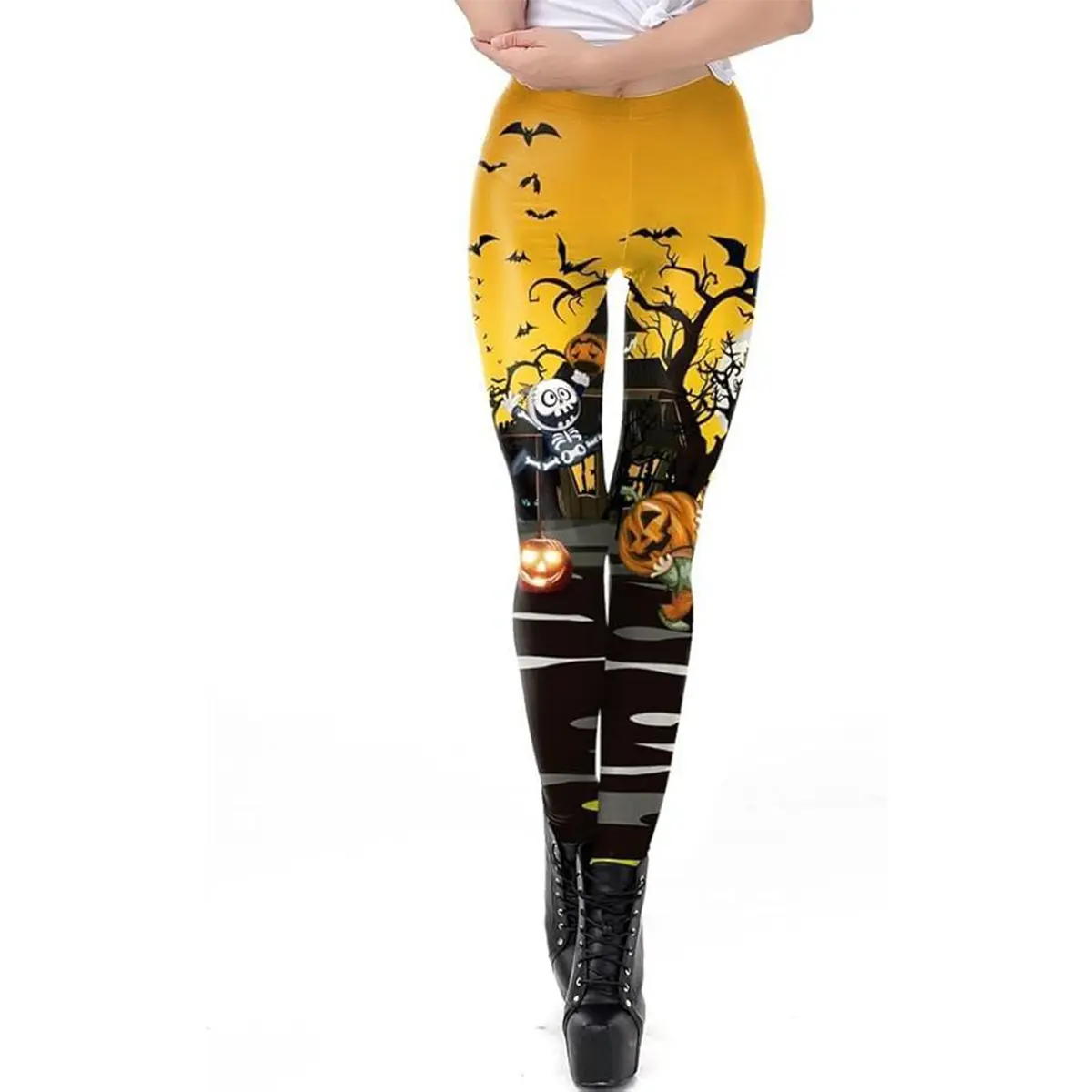 Women's Halloween Leggings 3D Skull Pumpkin Printed Horror Funny Halloween Party Cosplay Skinny Pants