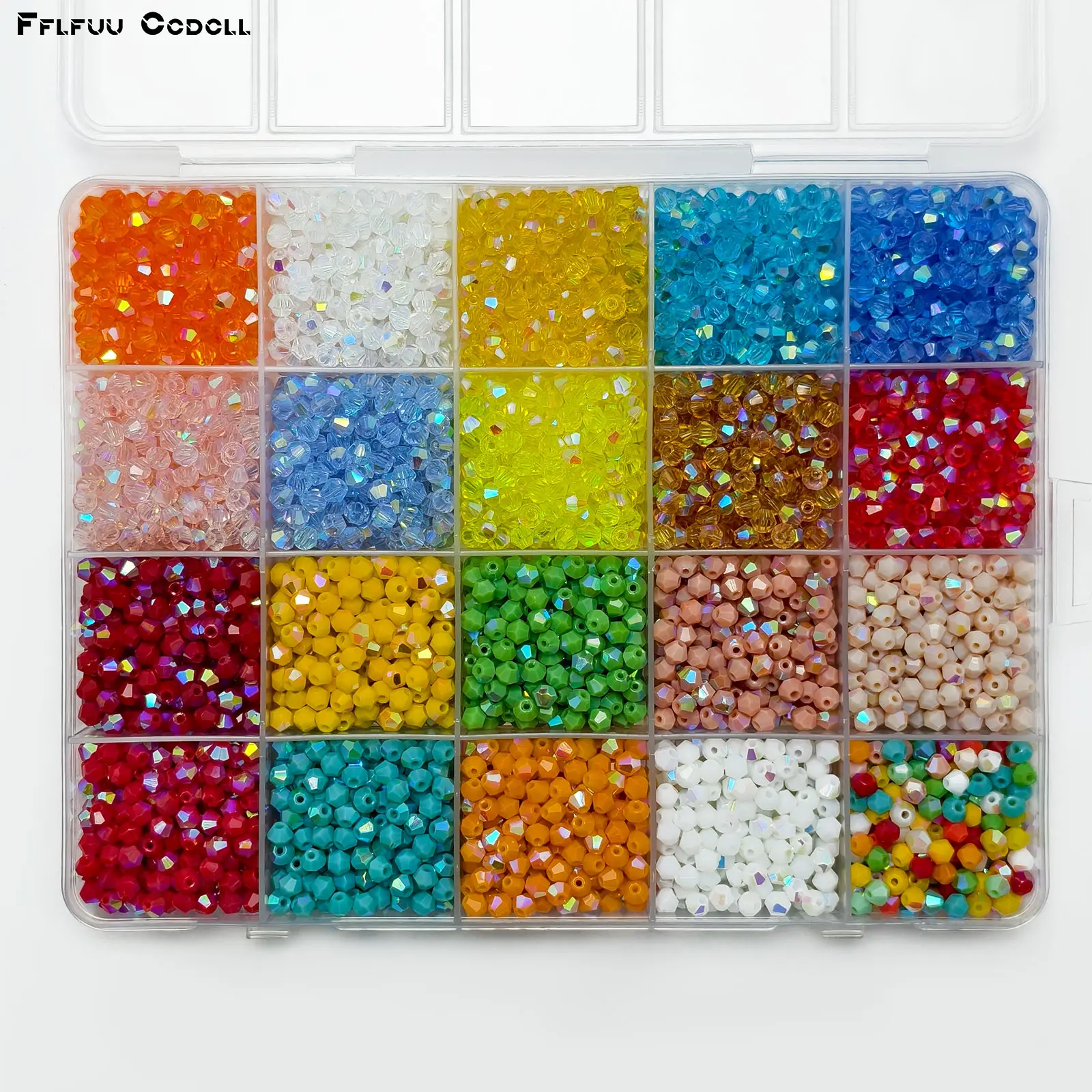 3000-Piece 20-Color Boxed Diamond-Cut Glass Beads - Iridescent Flash Double-Pointed Through-Hole Beads, Bohemian Craft DIY Beading Materials for Handmade Bracelets, Necklaces, Glass Bead