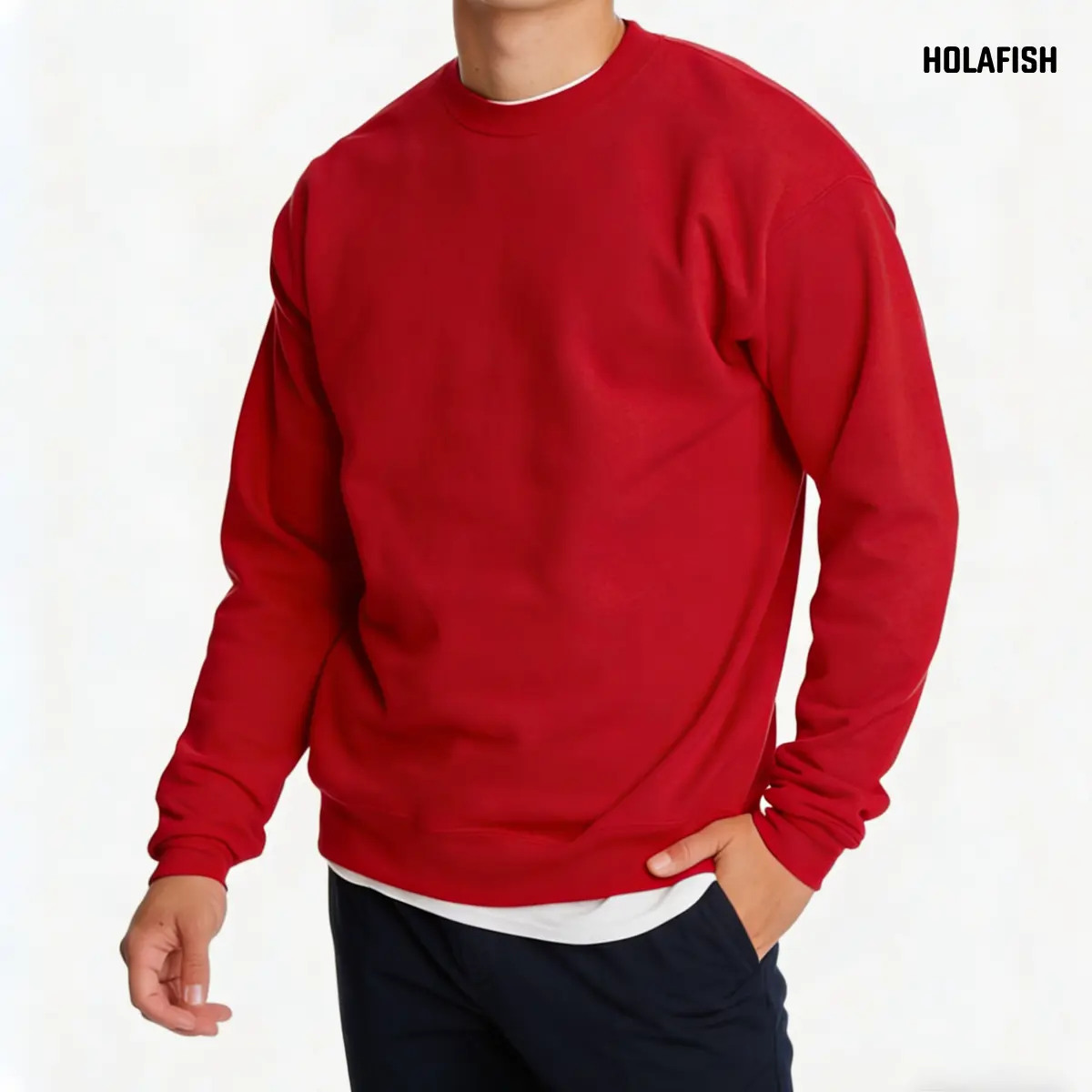 Holafish Fleece Sweatshirt for Men & Women, Chic Korean Retro Style Pullover, Soft Casual Top for Thanksgiving & Valentines Day, Loose, Stylish, Plain, Cotton, Jeans, Fleece Blend, Lightweight Fold, Pullover Pull-On, Round Neck