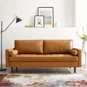 Modway Valour Upholstered Faux Leather Sofa in Tan
