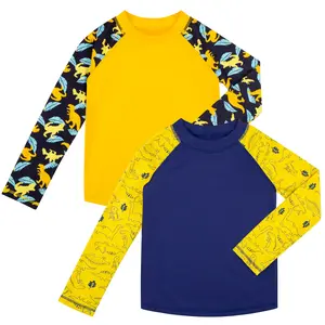 BIG ELEPHANT 2-Pack Kids' Swimwear Rash Guard Shirts, UPF 50+ UV Protection Long Sleeve Outdoor Clothes for Boys and Girls Swimsuit Rashguard