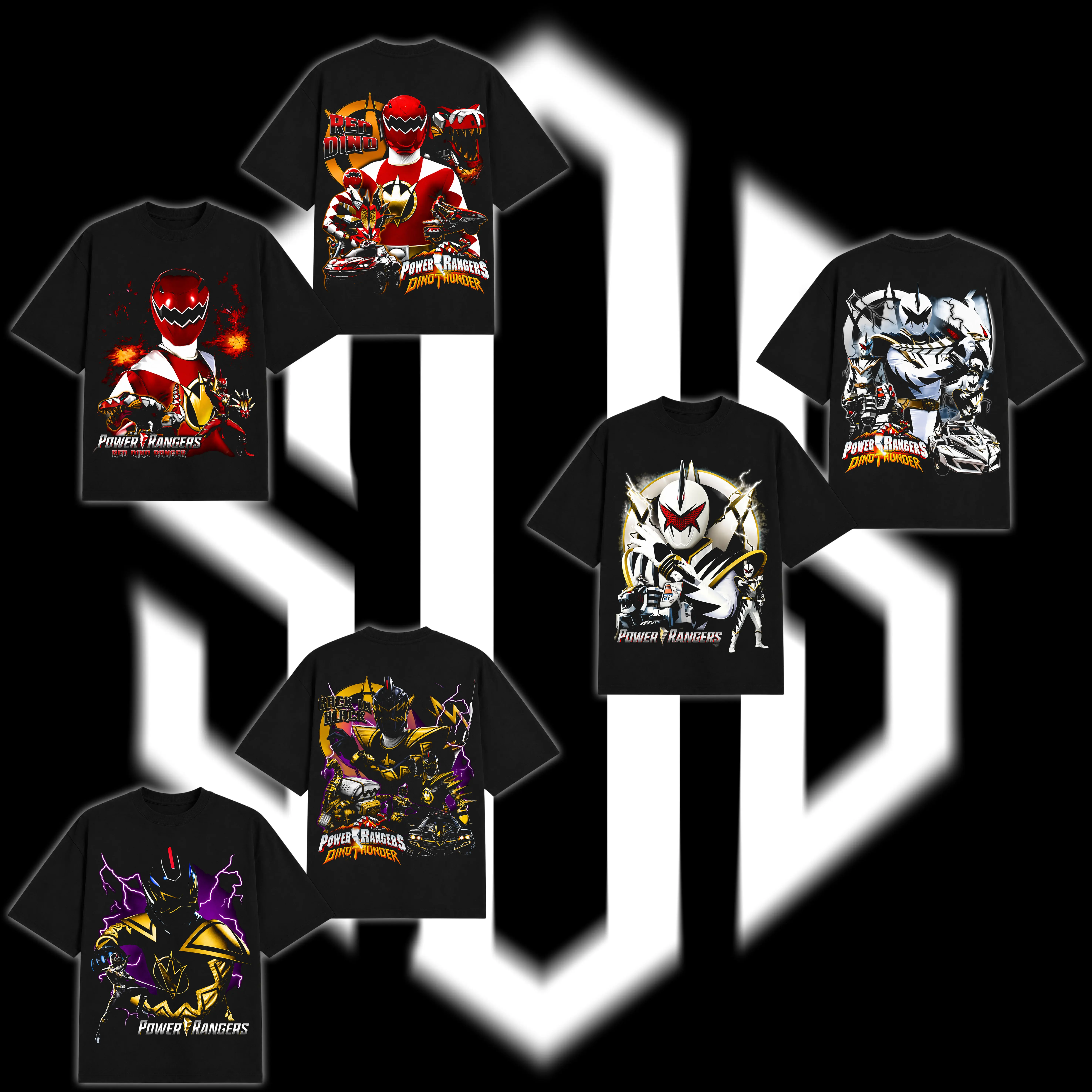 [Collection] Power Rangers Dino Thunder Double Printed Oversize Lightweight Tee, Vintage Graphic TV Show Top Cotton, Movie Lover, Streetwear Soft Crew Neck, Gift for fan