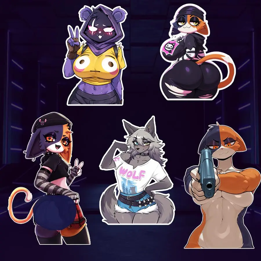 Cute Furry OC Sticker Pack, Original Anthro Animal Characters, Kawaii Emo Cartoon Stickers for Laptop Phone Water Bottle