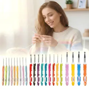 Luxury Metal Head Knitting Needles Set, 22pcs Multifunctional Crochet Hooks, Ergonomic Rubber Handle, 0.8-10mm Sizes, Ideal for Sweaters, Scarves, DIY