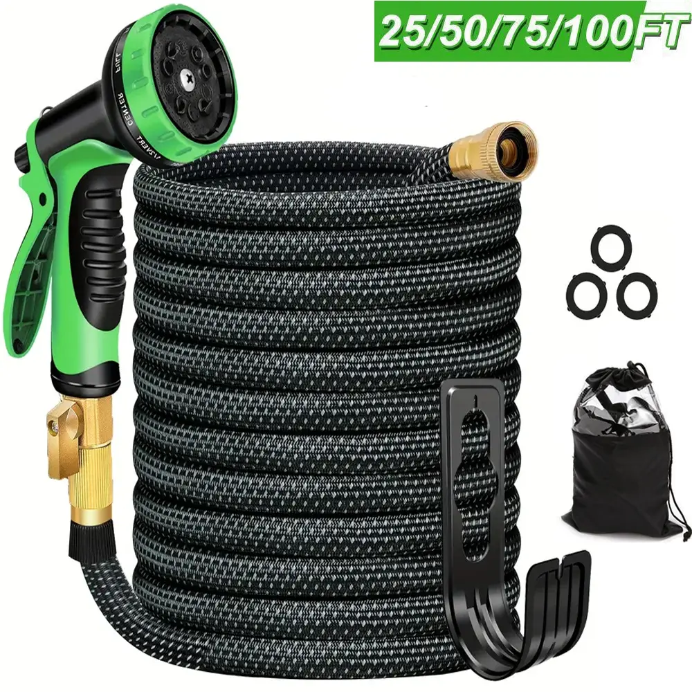 【SummerVibes】Expandable Garden Hose 100FT 75FT 50FT 25FT,Heavy Duty Superior Strength,4 -Layer durable collapsible Latex Core,Extra Strong Brass Connectors