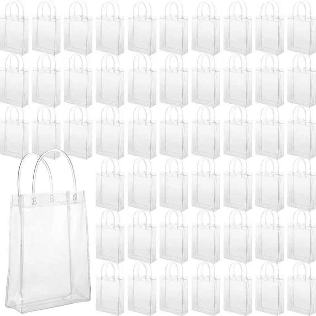 50Pcs/Set Clear PVC Gift Tote Bags with Handles,Waterproof Transparent Favor Bags with Snap Button,Reusable Goodie Bags Set for Wedding,Party & Small Business,Father's Day,Summervibes,Tools & Hardware