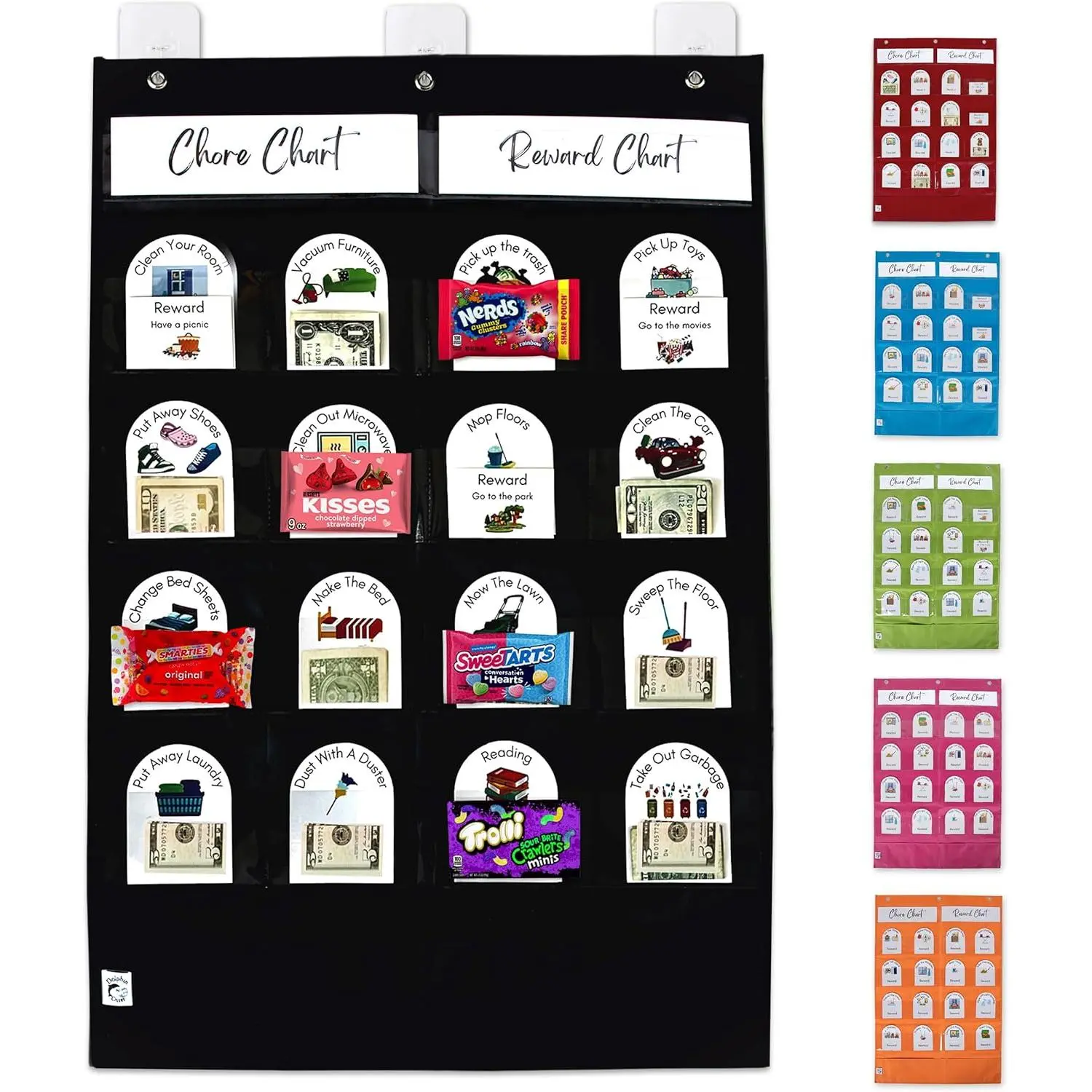 Chore/Reward Chart for , 30"x20" Large 20 Reward Cards,  Customizable 66 Chore Chart W/Dry Erase Marker, Chore Charts for Multiple , Moey Chart, Self Motivatig, Behavioral Chart - Black