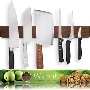 Premium Dark Walnut Wood Magnetic Knife Holder for Wall 16 Inch Upgraded Version Professional Wooden Magnetic Knife Strip Space-Saving Knife Rack With Powerful Magnetic Pull Force