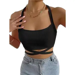 Crisscross Tie Back Crop Halter Top