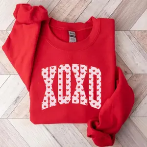 XOXO Valentines Day Sweatshirt, Cute Hearts Tee for Her, Love, Romantic Holiday Crewneck Sweatshirt, Gift for Girlfriend