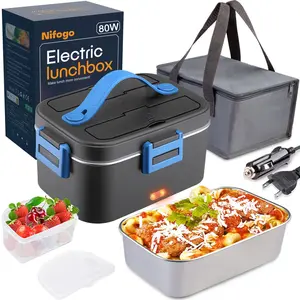 Electric Lunch Box Portable Food Warmer for Adults 80W,12V/24V/110V for Car/Office,With  Fork, Spoon and Bag Tableware 80W/1.8L/Black,Portable Electric Lunch Box with IndicatorPortable Electric Self-Heating Lunch Box Stackable Container Set Steel