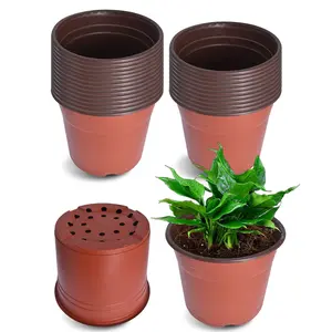 Findmall 100Pcs Plastic Plant Flower Pots Nursery Seedlings Pot Portable Garden Planters Round Stackable Vegetable Planters Ribbed Planting Bags