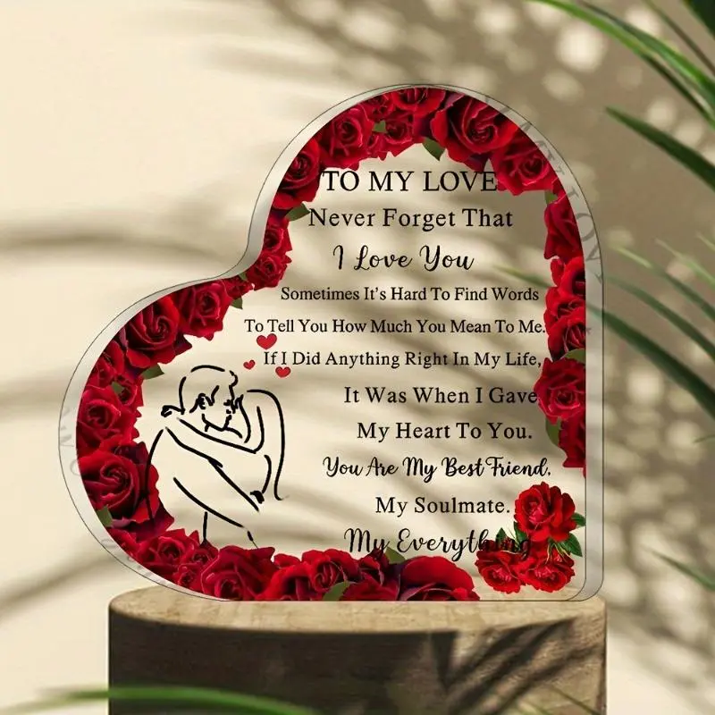 Warm Acrylic Heart Keepsake - Romantic Home Supplies, Water Resistant Desk/Office Decor, Valentine's & Anniversary Gift for Couples, TikTok Viral Rose Flower Sign, Desk Decor, Accurate.Halloween gift