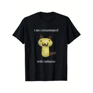 [100% Cotton] Funny "I'm Contaminated with Radiation" Cat Graphic Men's T-Shirt - 100% Cotton Relaxed Fit Casual Tee with Geometric Pattern, Machine Washable, Cat T Shirt  Golf Gift T-Shirt For Men and Women