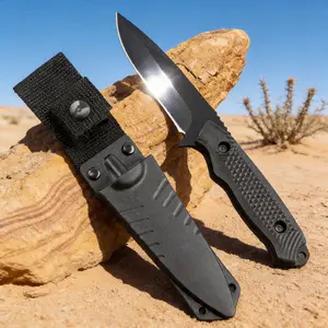 Outdoor Fixed Blade Knife for Survival – Full Tang 3.54" 50-Degree Steel, Non-Slip Diamond Grip Handle, 7.88" Overall, Heavy-Duty Nylon Sheath for Hunting & Bushcraft, Camping Essentials
