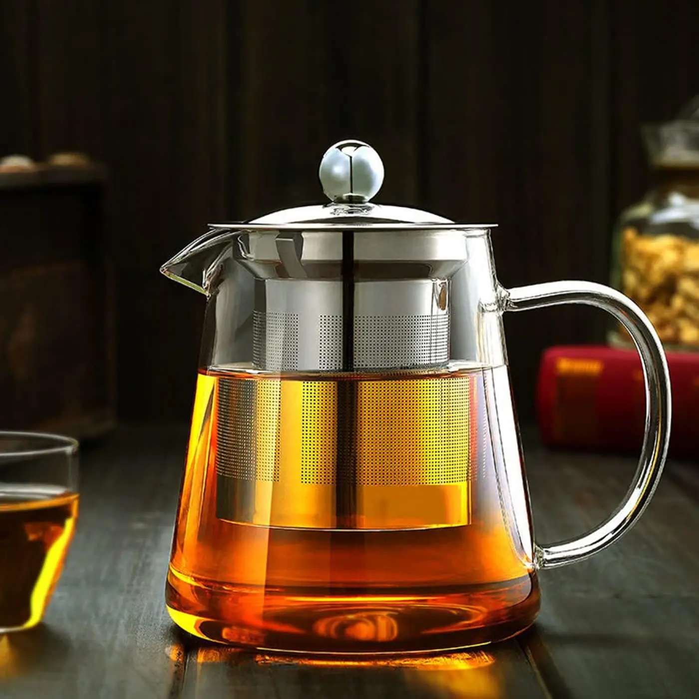 Glass Teapot with Removable Stainless Steel Infuser, Borosilicate Glass  Pot with Strainer,for Blooming  & Loose Leaf , Microwave & Stovetop Safe (33OZ)