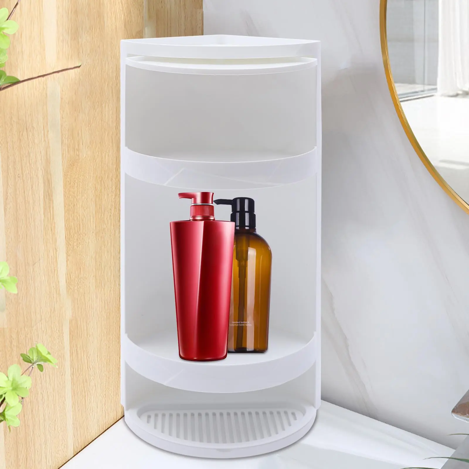 White Contemporary Geometric 3-Tier 360° Rotating Scalloped Triangle Corner Shelf - Sturdy Waterproof ABS Plastic, 21*21*60cm (5.5lbs), Countertop/Wall-Mountable Convenient and Practical Storage Rack for Kitchen, Bathroom Indoor Use