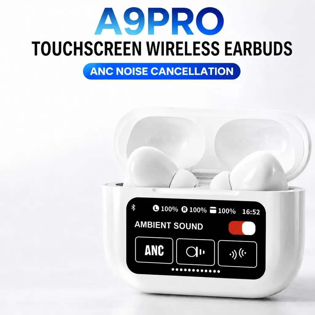 In-ear wireless headphones, touch screen operation, noise-cancelling Bluetooth-compatible headphones, suitable for iPhone and Android phones, white head-mounted audio electronic headphones