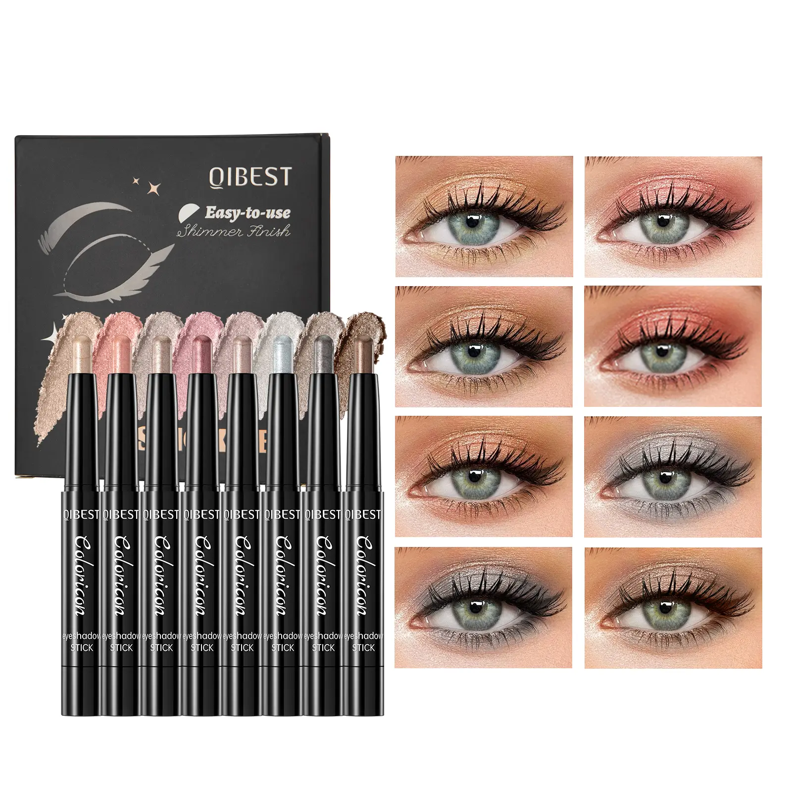 8Pcs Shimmer Eyeshadow Stick Set - Multichrome Eyeshadow Stick, Aegyo Sal Highlighter, Waterproof Long-Lasting, One-Swipe Eye Brightening Pencils for Natural Glow Makeup, Eye Makeup Product, Enhance Eye Makeup