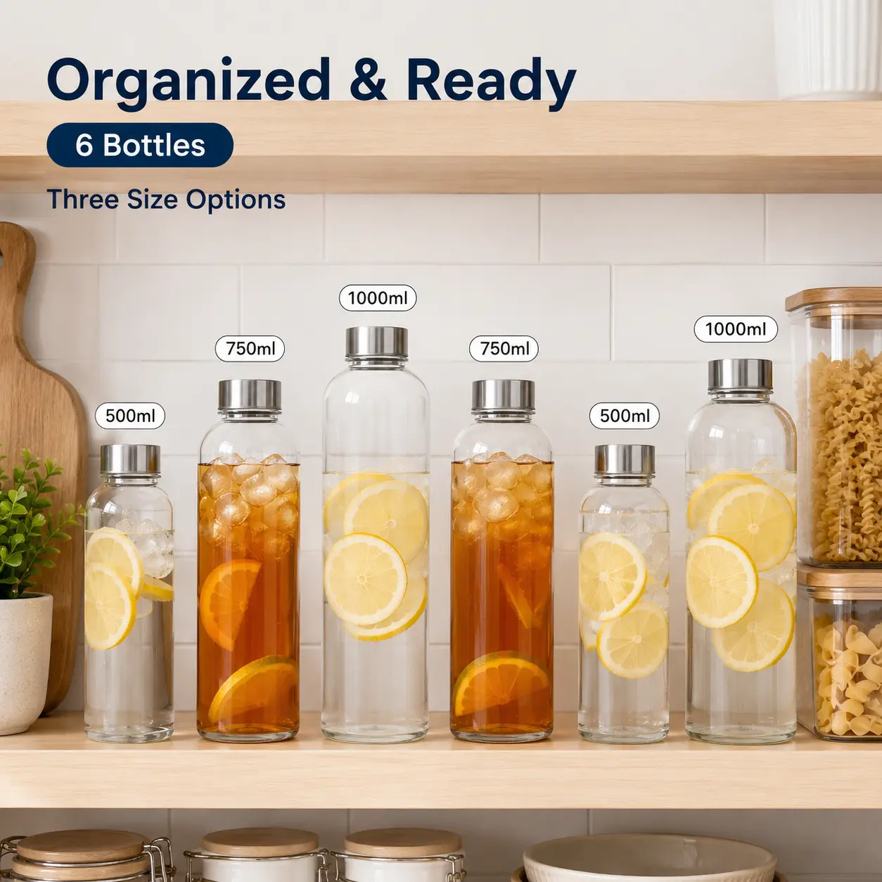 (Set of 5)Glass Water Bottles with Stainless Steel Cap 25 oz & 33 oz Clear Juice Bottles 100% Leak Proof Reusable BPA-Free for Juicing Refrigerator Storage On-the-Go Hydration - Drinkware Washable Bottled Portable t leakproof travel mug