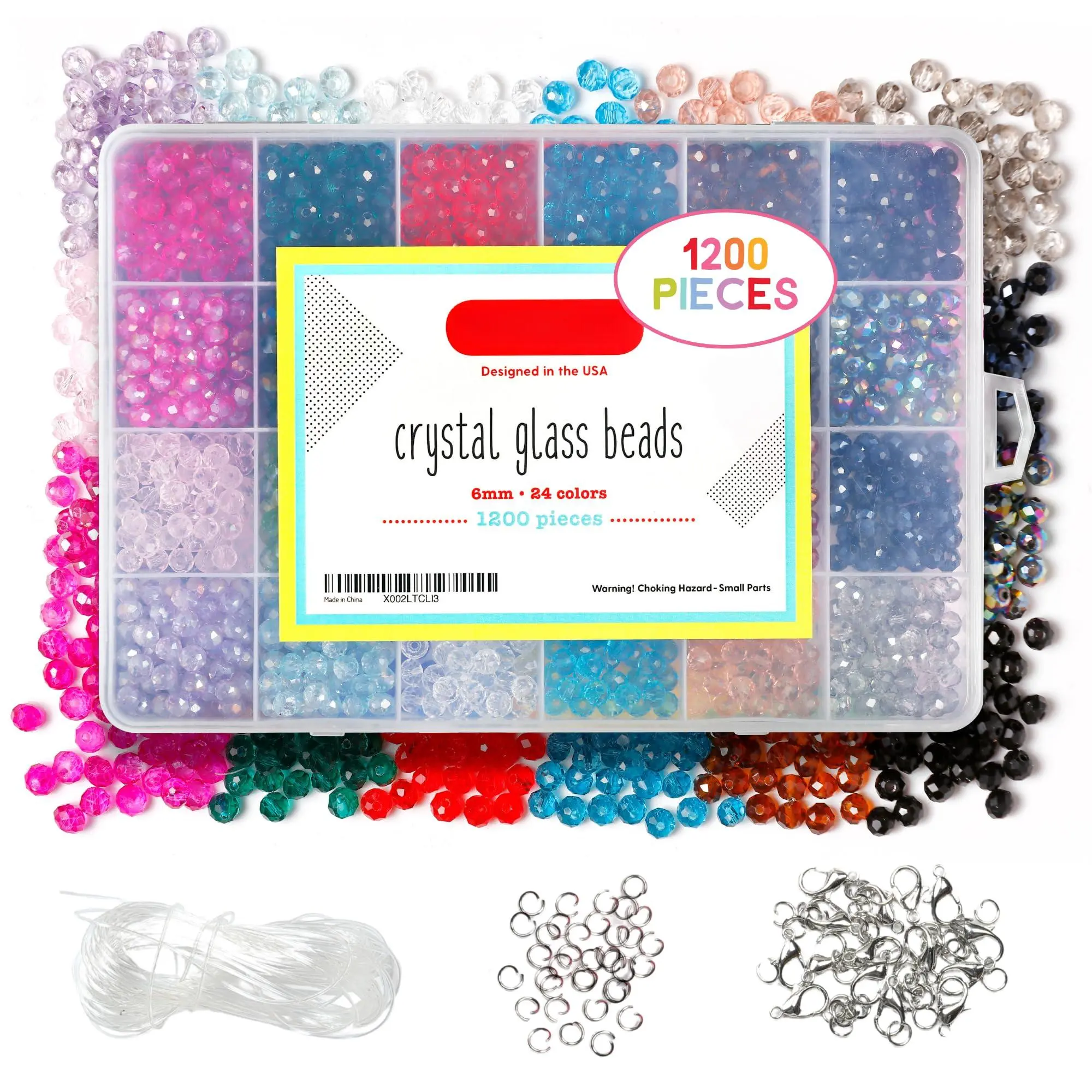 1200 Piece Crystal Bead Kit - 6mm Briolette Glass Beads For Making 24 Sparkly Colors Bracelets  Crafts & Diy Projects Adults Beginners