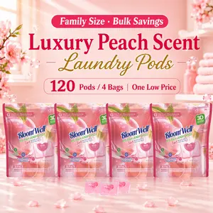 1Bag/4 Bags/8 Bags Laundry Detergent Pods, 30 Pcs/Bag, Family Size, BloomWell Miss Peach, 3D Fragrance Lock-In Microcapsule Beads, Long-Lasting Scent, Luxury Fragrance, Stain Removal, HE Compatible, Laundry Pods for Fresh Clothes