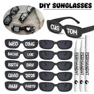 12pcs Wedding Sunglasses with Pens, Custom Retro Square DIY Glasses for Parties, Birthday & Wedding Decorations, Party Supplies, Perfect Gift Idea
