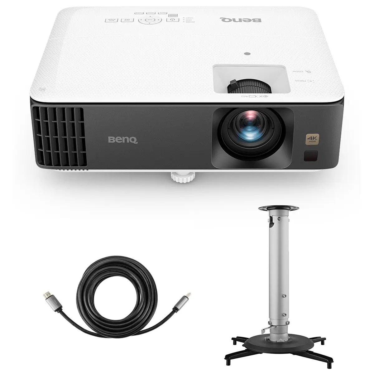 BenQ TK700 4K UHD HDR Gaming DLP Projector, Bundle with Ceiling Mount and 15' HDMI 2.0 Cable