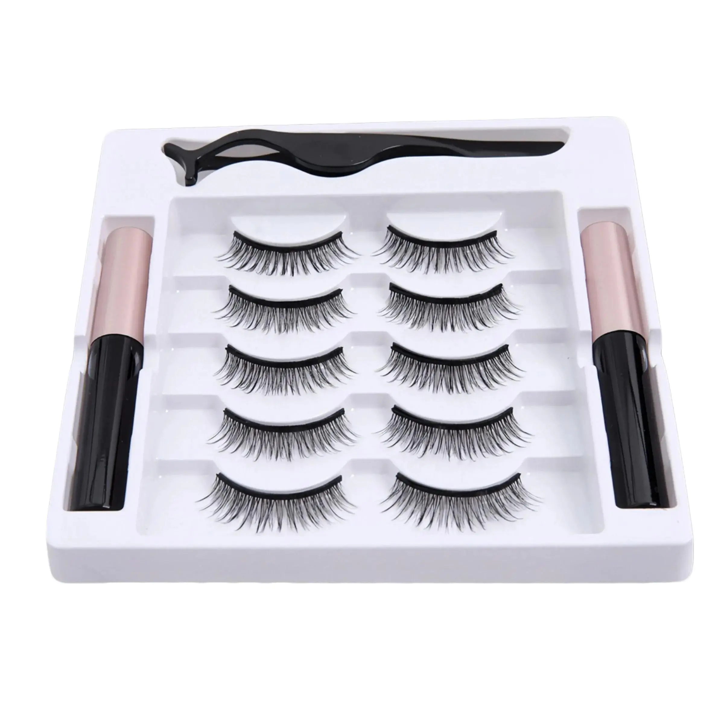 5 Pairs Magnetic False Eyelashes with Magnetic Eyeliner Set, Reusable Natural‑Style Lashes with Applicator for Beginners & Daily Makeup Cosmetic