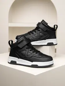 Boys' Mid-Top PU Leather Shoes, Fashionable Waterproof Sneakers, Comfortable Casual Sports Shoes, Trendy Trainers, All Match Trainers, Casual Trainers for Fall & Winter