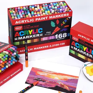Acrylic Marker Pen Set, 1 Box Waterproof Soft Brush Tip Pens for Art Painting & Crafts, Art Supplies for Glass, Stone, Wood, Paper, Acrylic Paint Markers