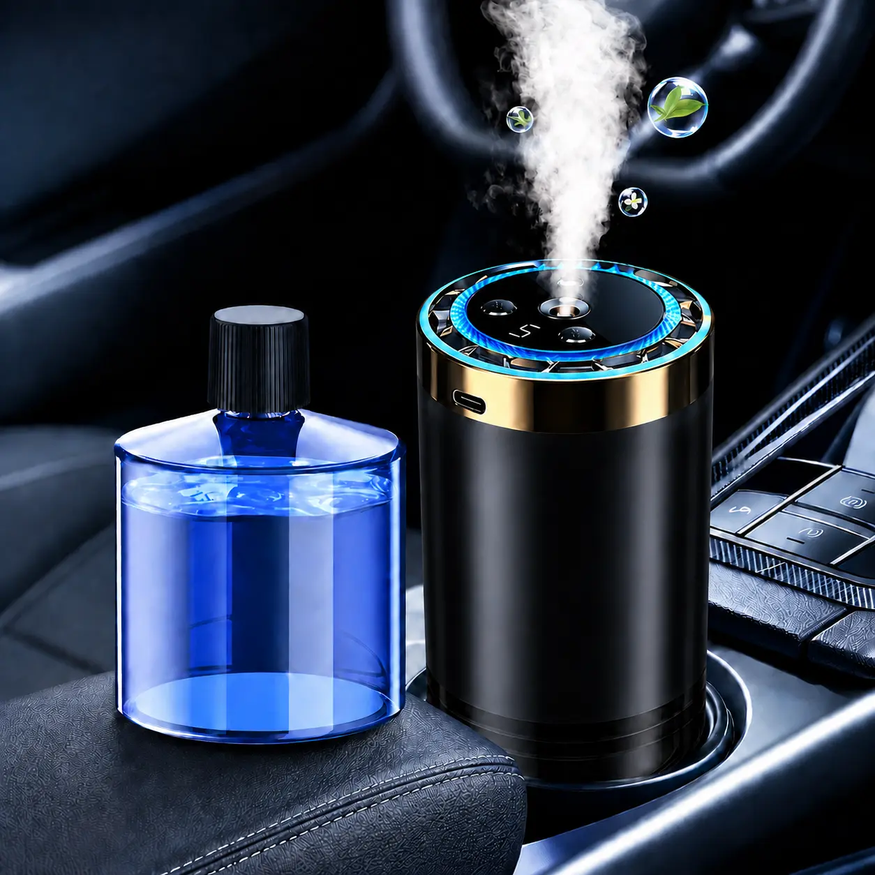Smart Car Essential Oil Diffuser - Automatic Start-Stop Sensing Spray, 5-Level Fragrance Adjustment, Starry Sky Ambient Light, French Perfume-Cologne Scent, Odor Removal, Long-Lasting Freshness, Premium Car Interior Gift