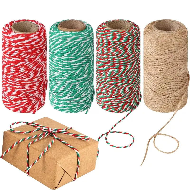 4 Rolls Christmas Twine Packing String Christmas Xmas Twine Rope Ribbon Cord for Baking, Butchers, DIY Crafts Wrapping Ornaments Hanging 600 ft Long Twine Craft Twine Rope Wrapping, Gardening, Decorating