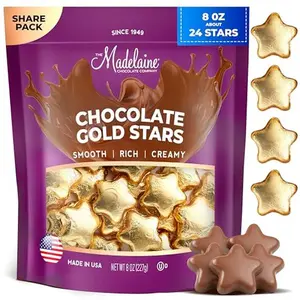 Madelaine Chocolate Gold Stars Easter Candy - 24 Milk Chocolate Candy Easter Basket Stuffers - Individually Wrapped In Gold Foil for Party Decorations - 8 Oz