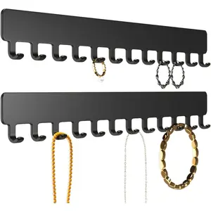 Necklace Holder Hanging Jewelry Organizer - Self-Adhesive Wall Jewelry Organizer for Necklace, 2 PCS, Black