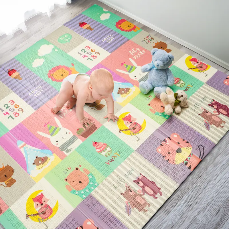 Sorbus Foldable Waterproof Cushioned Foam Play Mat for Babies - 78x70x0.4in, Non-Scratch, Double-Sided, Non-Slip, Animals Design, with Travel Bag, Ideal for Crawling, Activity Use in Nursery Playrooms (Baby Items)