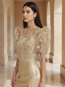 Modern Filipino Tops Bolero Embroidered Lace Floral Pattern Tops for Women Traditional Formal Tops Jackets