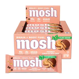 MOSH Plant Based Peanut Chocolate Chip Protein Bars - 12 Bars, Good Source of Protein, Lower Sugar, High Fiber, Keto-Friendly, Gluten Free, 6+ Brain Nutrients including Cognizin, Mission Focused and Gives Back, Snack, Healthy Protein Snack