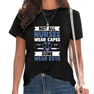 1pc Correctional Nurse Appreciation T-Shirt, Casual Round Neck, High Stretch Fabric, Printed Graphic Tee for Adults - Not All Nurses Wear Capes Some Wear Keys Casual Style, Comfortable and Soft