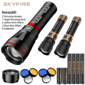 SKYFIRE  LED Flashlight – High Lumen Rechargeable Torch with Fire-Gathering Lens, Zoomable, 5 Lighting Modes, Ultra-Bright for Camping, Outdoor & Home Use