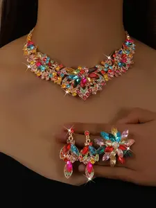 Bohemian Floral Wedding Party Dance Gift Boho Jewelry Set, 4-Piece Elegant Accessory Collection, Perfect for Special Occasions