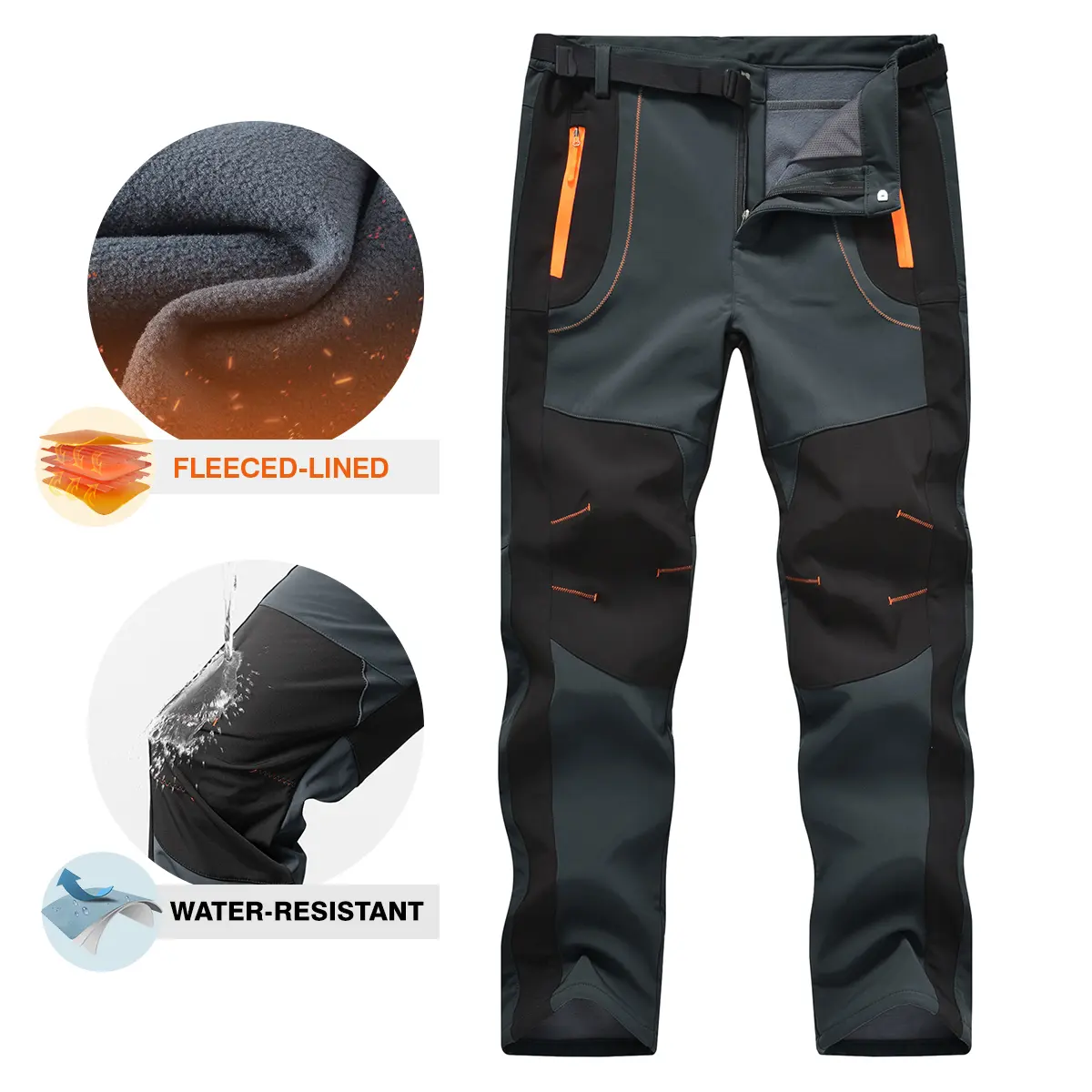 YSENTO Men's Waterproof Windproof Pants with Belt Snow Ski Hiking Insulated Pants Winter Fleece Lined Pants For Outdoor Camping  Ice Fishing work Tactical pants